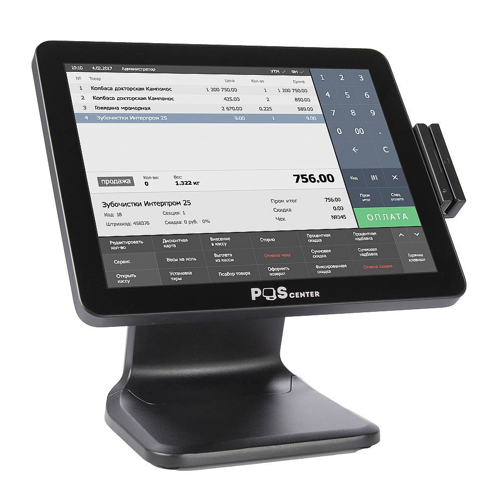 Сенсорный моноблок POScenter POS101ES ( 15", PCAP, WB-J6412, RAM 8Gb, съемный SSD M2 128Gb, MSR, ДЯ-RJ11, 24V) без ОС 